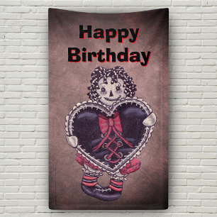 Gothic Rag Doll Lace Trimmed black Heart Red Black Banner