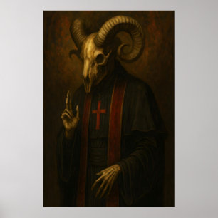 Gothic Ram Skull Priest Art Print Occult Dark