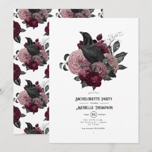Gothic Raven and Dark Floral Bachelorette Party Invitation