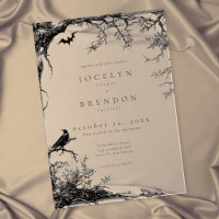 Gothic Raven Bat Tree Engraving Black Wedding