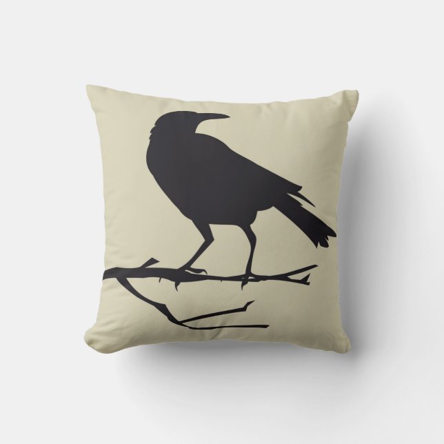 Gothic Raven Bird Pillow Style 3 (Front)