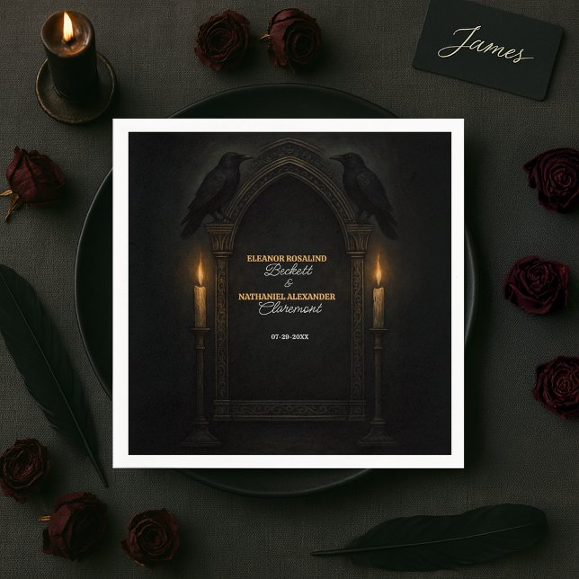 Gothic Raven Candlelight Arch Wedding  Napkin (Creator Uploaded)