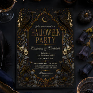 Gothic Raven Costumes & Cocktails Halloween Invitation