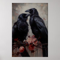 Gothic Raven Couple Art Print Victorian Crow