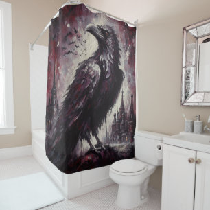 Gothic Raven Crow Bird Painting Black Red Art