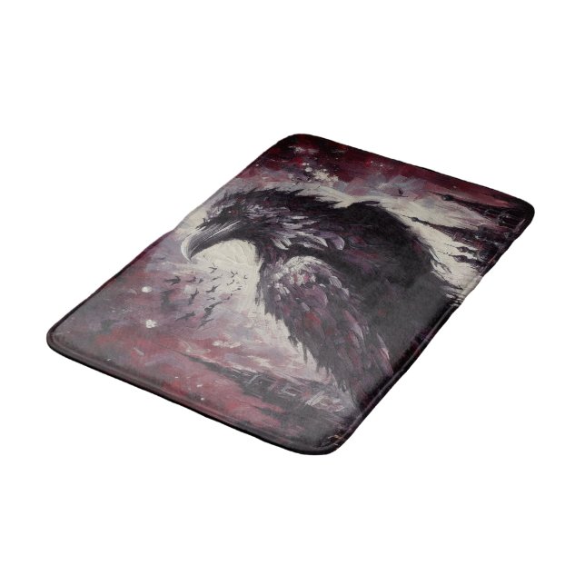 Gothic Raven Crow Bird Painting Black Red Art Bath Mat (Angled)