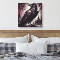 Gothic Raven Crow Bird Painting Black Red Art