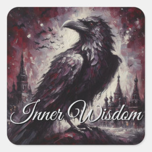 Gothic Raven Crow Bird Painting Black Red Art Square Sticker
