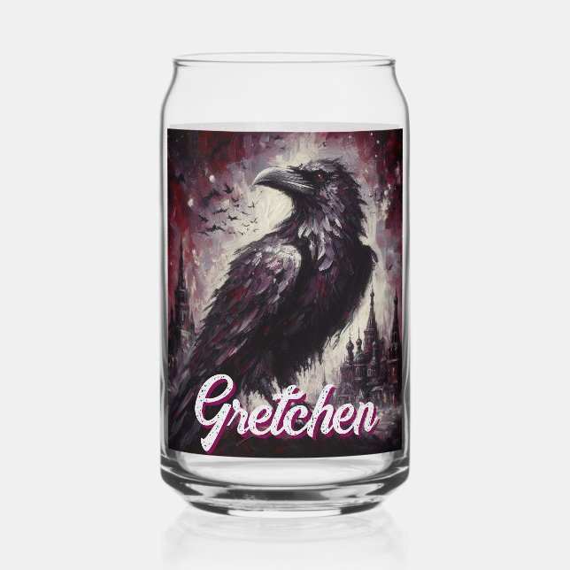 Gothic Raven Crow Bird Painting Personalized Can Glass (Front)