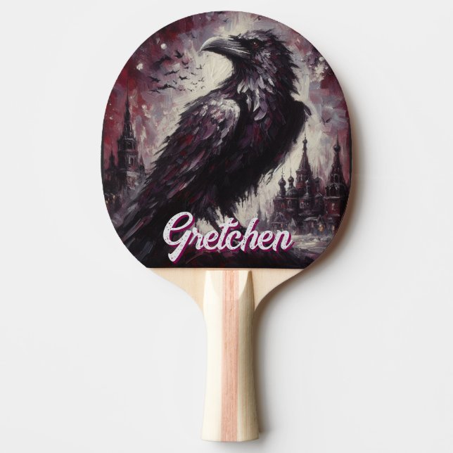 Gothic Raven Crow Bird Painting Personalized Ping Pong Paddle (Front)