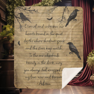Gothic Raven Custom Message Sherpa Blanket