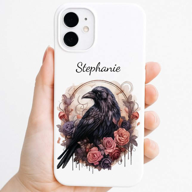 Gothic Raven Dark Academia Floral iPhone 16 Case (Dark academia floral raven phone case)