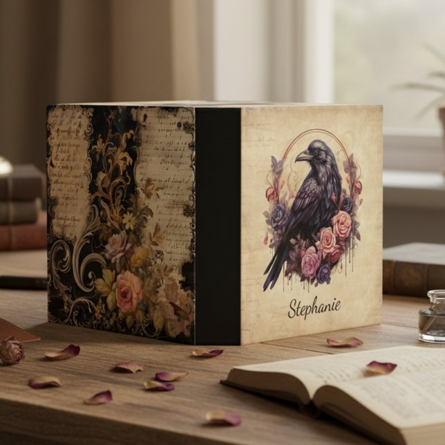 Gothic Raven Dark Academia Vintage Floral Binder (Gothic raven 3 ring binder
)