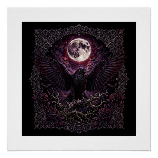 Gothic Raven Dark Halloween Art Poster