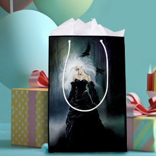 Gothic Raven Forest Woman Black Medium Gift Bag