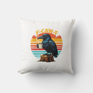 Gothic Raven Funny Halloween F-Caw-F Coffee Crow V Throw Pillow