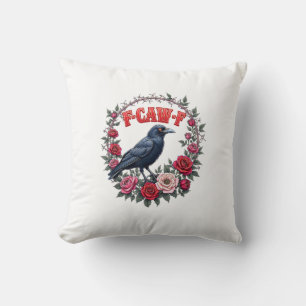 Gothic Raven Funny Halloween F-Caw-F Crow Vintage Throw Pillow