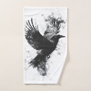 Gothic Raven Illustration: Smoke and Feathers Hand Towel