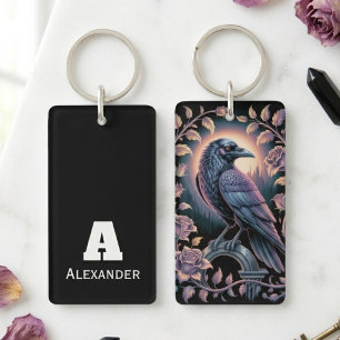 Gothic Raven Lover Dark Academia Floral Keychain