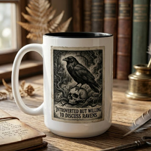 Gothic Raven Lover Gift Introvert Humour Art Two-Tone Coffee Mug