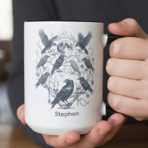 Gothic Raven Moon Skull Dark Academia Gift Mug
