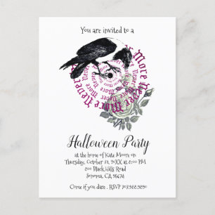 Gothic Raven Never More Halloween Party Invitation Postcard