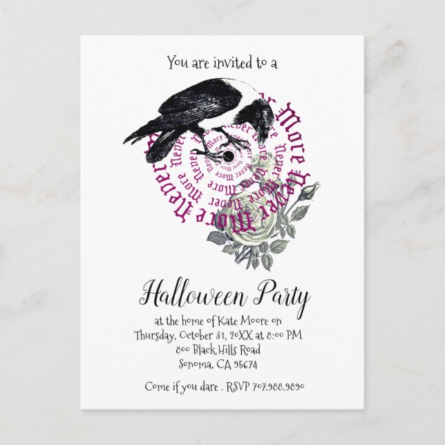 Gothic Raven Never More Halloween Party Invitation Postcard (Front)