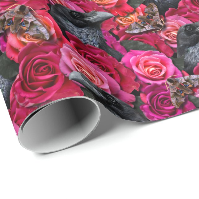 Gothic Raven Nevermore with Roses and Hawk Moths Wrapping Paper (Roll Corner)