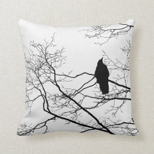 Gothic Raven on a Tree Branch Pillow Cushion Art