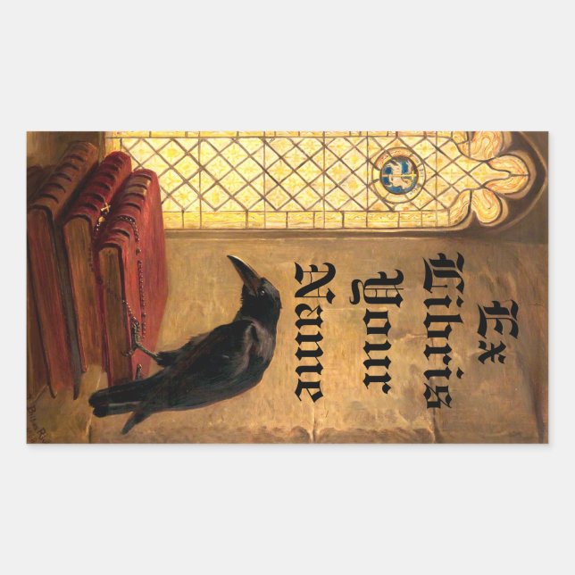 Gothic Raven On Medieval Books Ex Libris Template Sticker (Front)