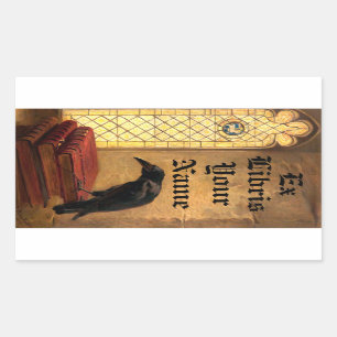 Gothic Raven On Medieval Books Ex Libris Template Sticker