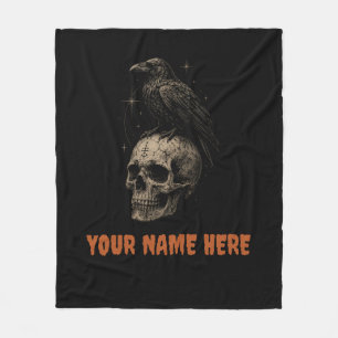 Gothic Raven on Skull Vintage Mystery . Fleece Blanket