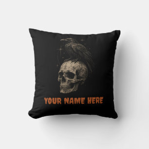 Gothic Raven on Skull Vintage Mystery . Throw Pillow