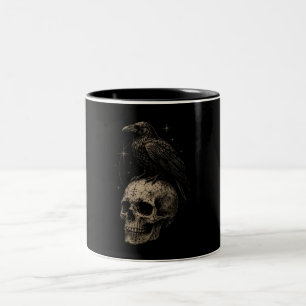 Gothic Raven on Skull Vintage Mystery . Two-Tone Coffee Mug