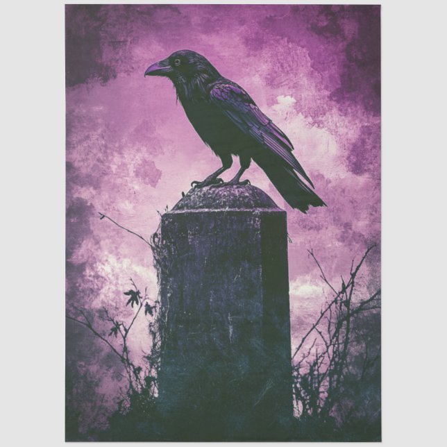 Gothic Raven on Tombstone with Purple Sky Tissue Paper (Front)