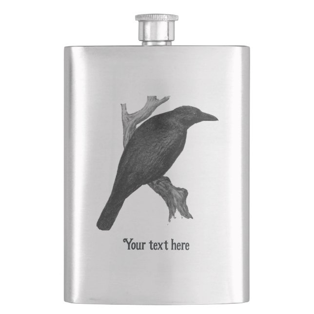 Gothic Raven Personalized Hip Flask (Front)