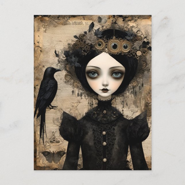 Gothic Raven Princess Collage Postcard (Front)