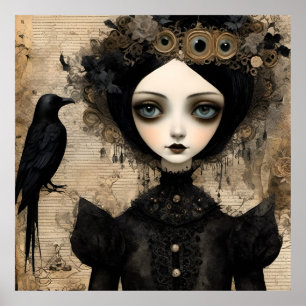 Gothic Raven Princess Collage Poster
