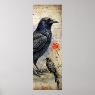 Gothic Raven Red & Rose  Poster
