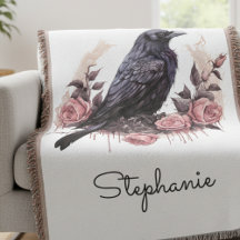 Gothic Raven Rose Throw Blanket