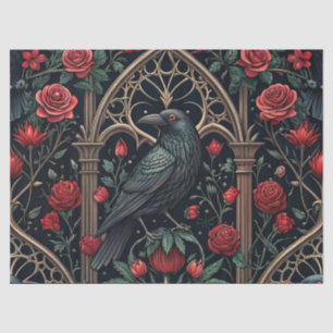 Gothic Raven Roses Ornate Pattern Tissue Paper