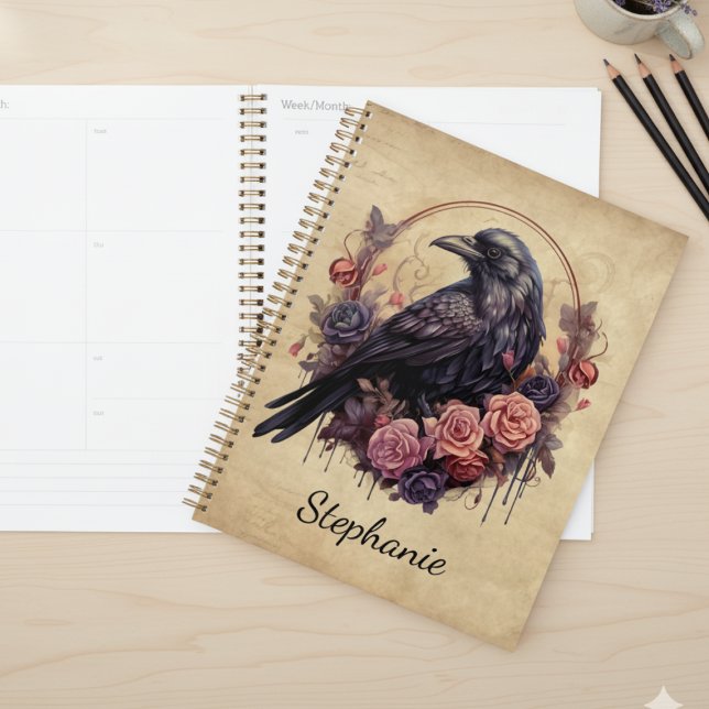 Gothic Raven & Roses – Personalized Chic Planner (Gothic raven daily planner)