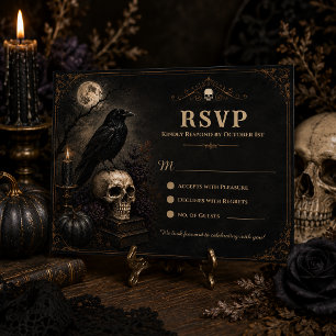 Gothic Raven Skull Full Moon   RSVP Card