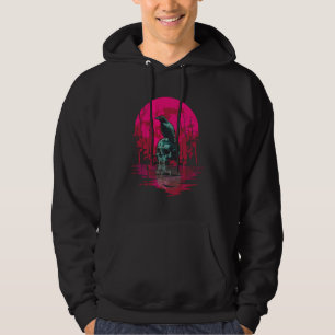 Gothic Raven Skull Red Moon Black Crow Hoodie