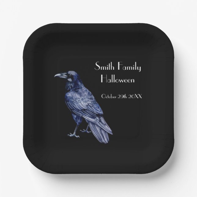 Gothic Raven Something Wicked Halloween Party Paper Plate (Front)
