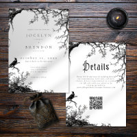 Gothic Raven Tree Engraving Black White Wedding