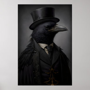 Gothic Raven Vintage Poster, Art Poster Print