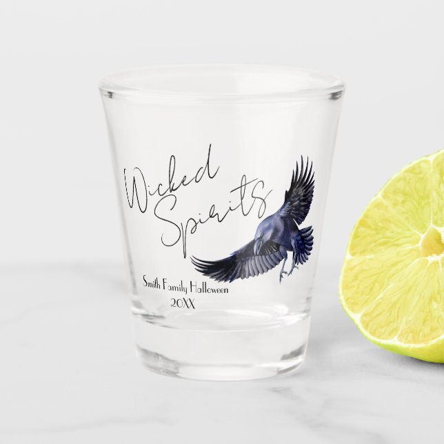 Gothic Raven Wicked Spirits Halloween Party Custom Shot Glass (Front)