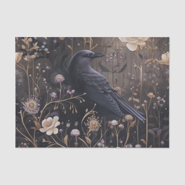 Gothic Raven with Flowers Vintage Halloween Tissue Paper (Front)