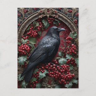 Gothic Raven with Holly and Berries Postcard